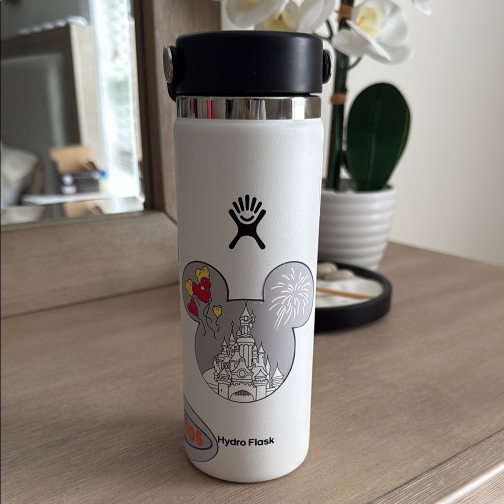 Hydro Flask White Bottle with Castle and Fireworks Design